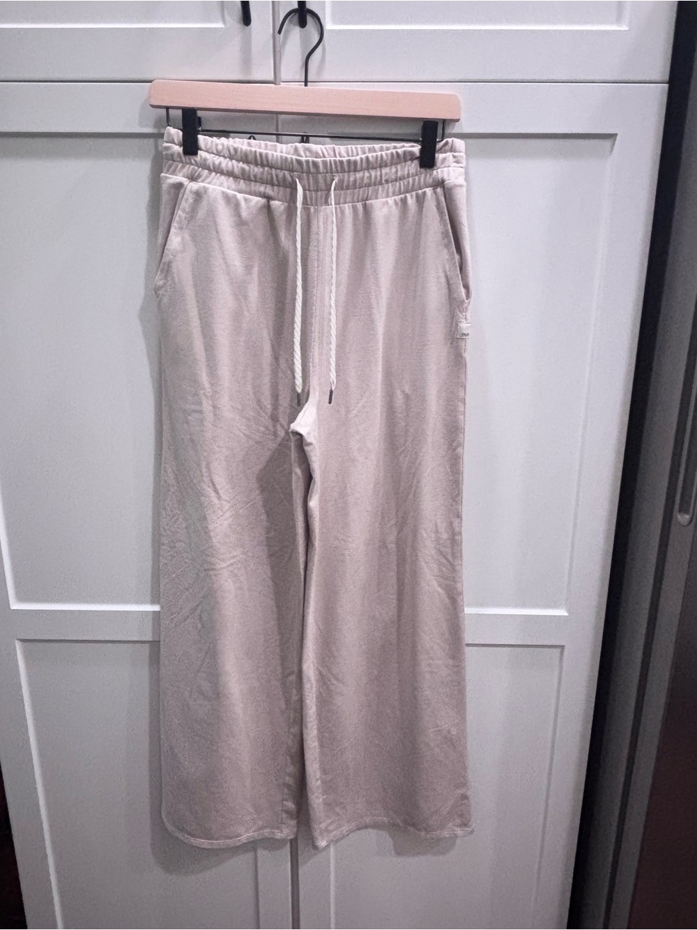 Light Beige Wide-Leg Drawstring Women’s Pants